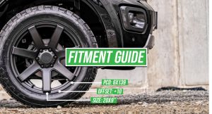 Off-road vehicle wheel with fitment details for size, offset and bolt pattern